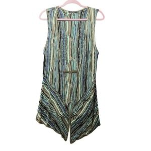 Nie Zoe Striped Knit Vest Cardigan Long Open Front‎ Textured Boho
